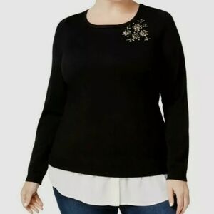 NWT Charter Club Layered Look Brooch Sweater Top Sz‎ 0X